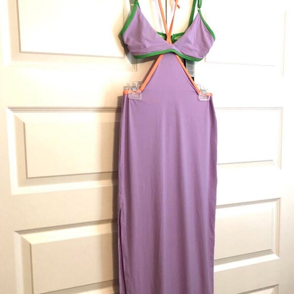 NWT ANTHROPOLOGIE OneOne Lia 2pc Strappy Long Dress Coverup Lavender\Neon M - Picture 7 of 12